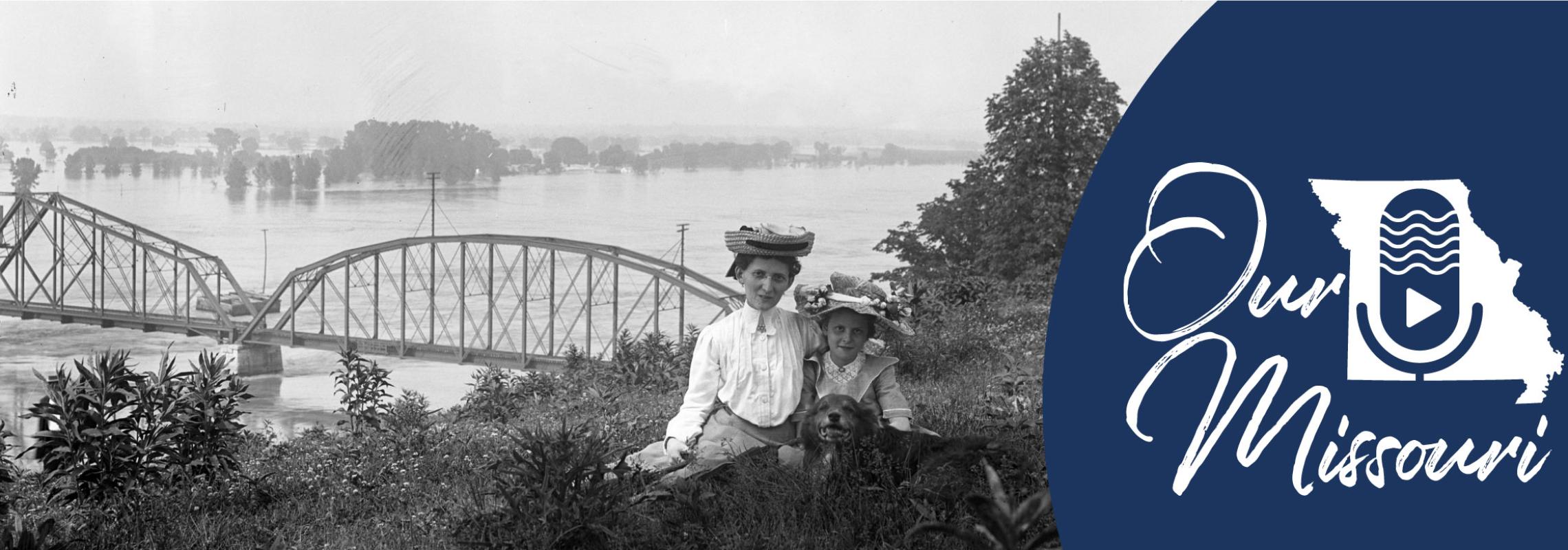 Louise and her daughter Doris seated on the grass by the Missouri River, ca. 1903, Boonville. [Maximilian E. Schmidt Photographs (P0001)]