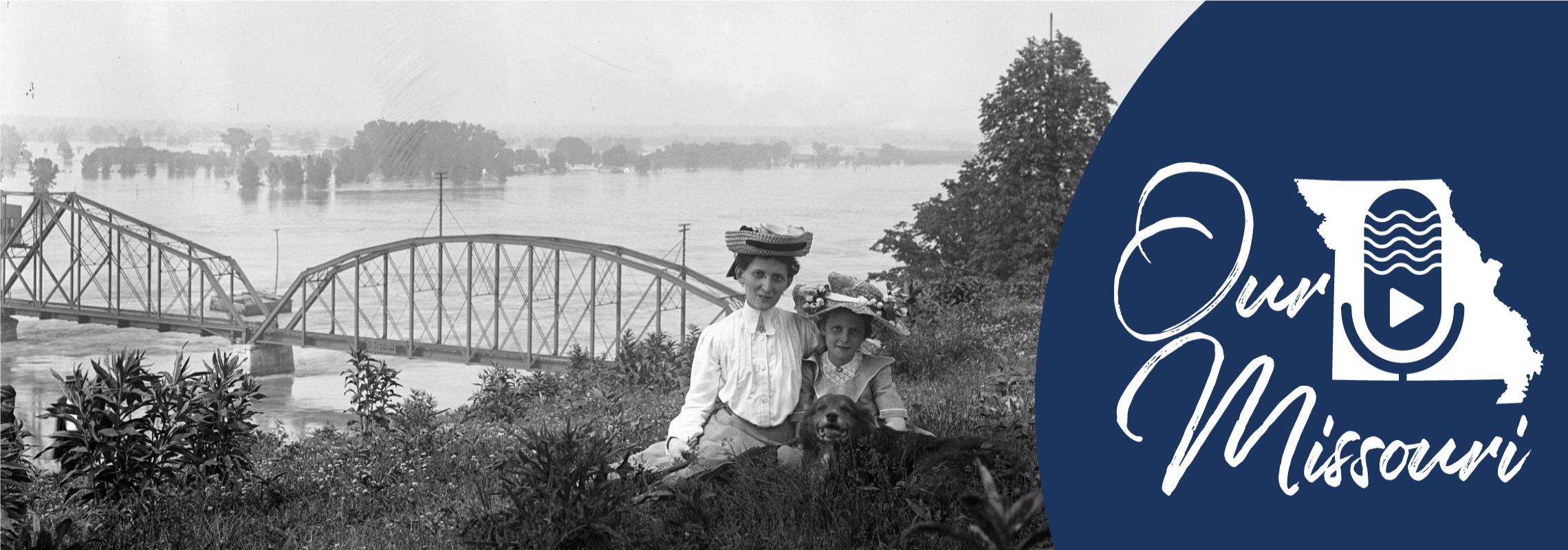 Louise and her daughter Doris seated on the grass by the Missouri River, ca. 1903, Boonville. [Maximilian E. Schmidt Photographs (P0001)]