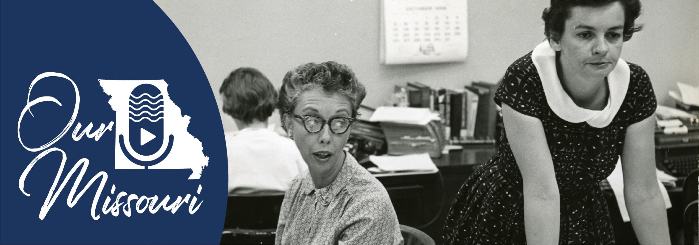 Vintage photo of two women in a newsroom