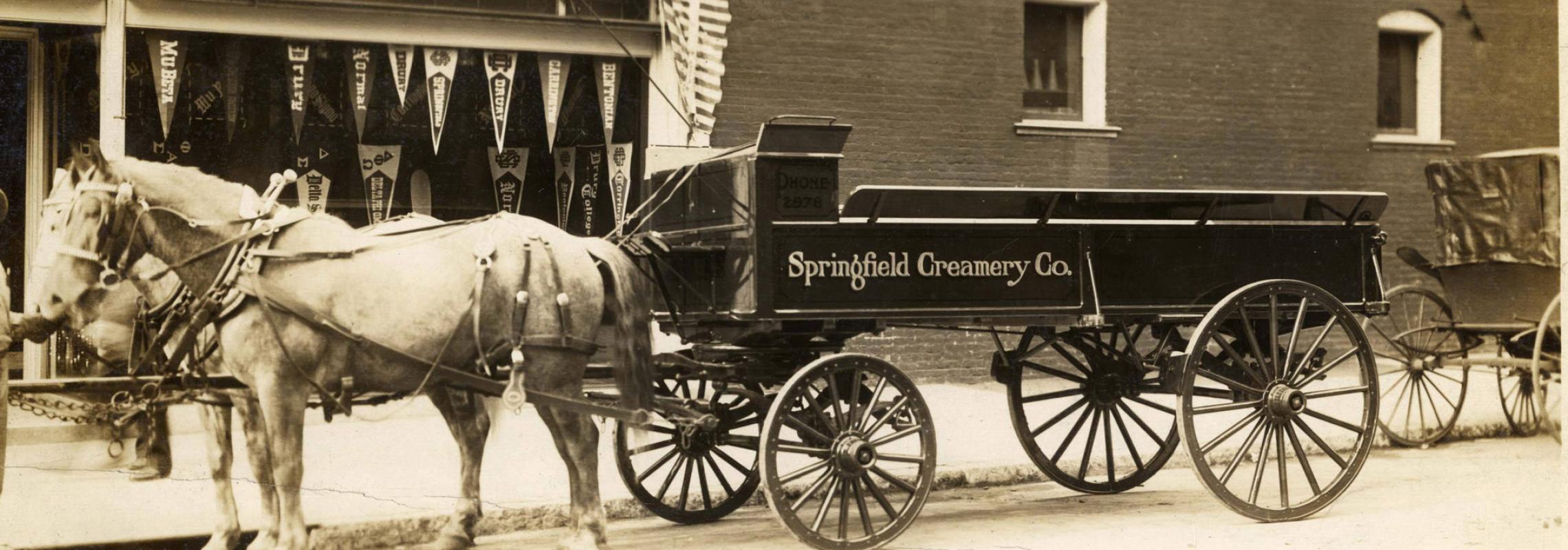 Vintage b&w photo of a Springfield (MO) Creamery wagon