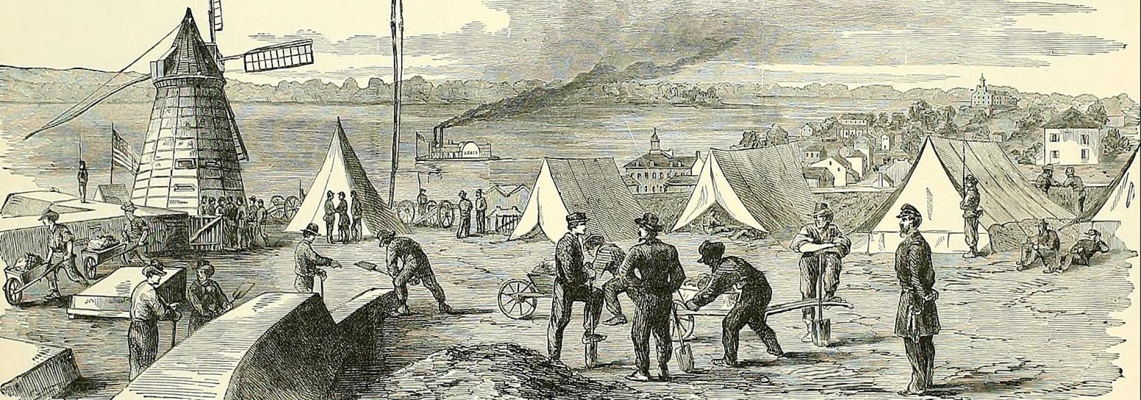 Cape Girardeau occupied by federal troops, April 26, 1863, "The Soldier in our Civil War Pictorial History of the Conflict, 1861-1865; sketch by Forbes, Waud, Taylor.