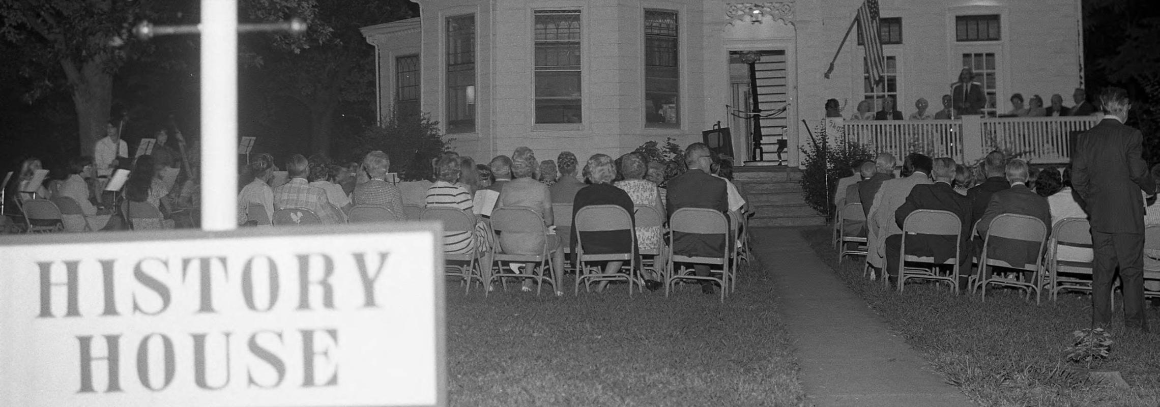 Dedication of Mclagan-Black House as new home of Kirkwood Historical Society in Kirkwood, Missouri, 1973.