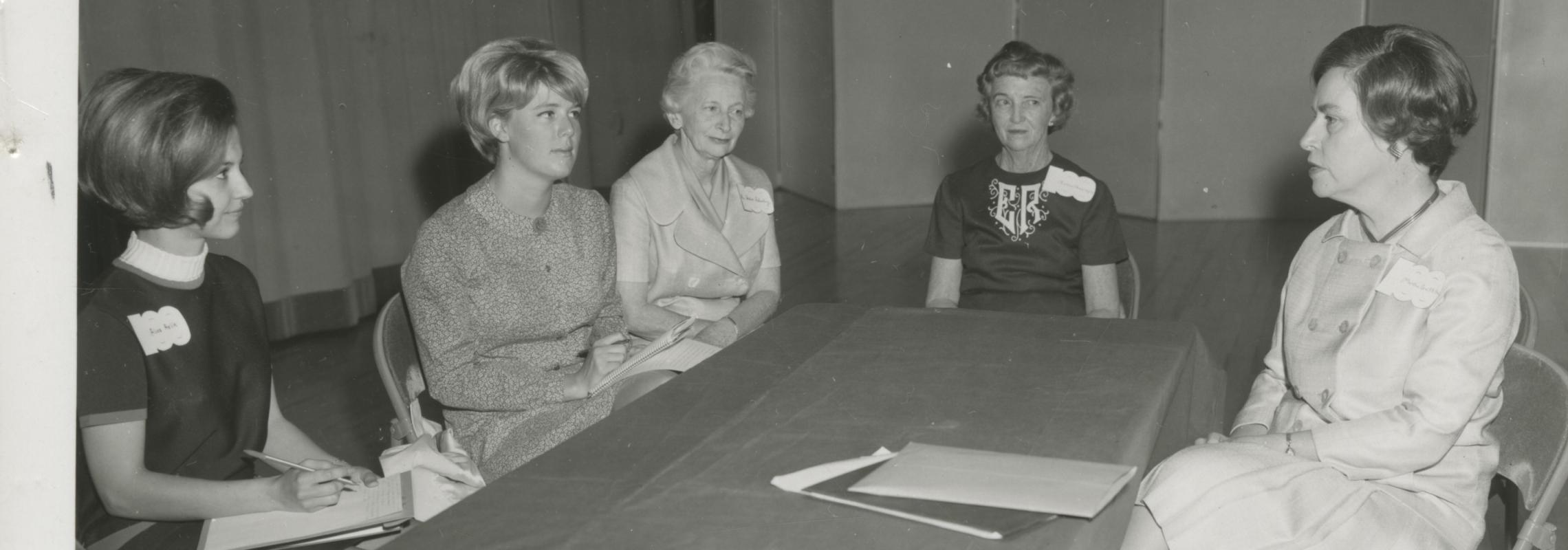 Martha Griffiths, member of the U.S. Congress, meets with guests at an Admission of Women Centennial event at the University of Missouri in 1968.