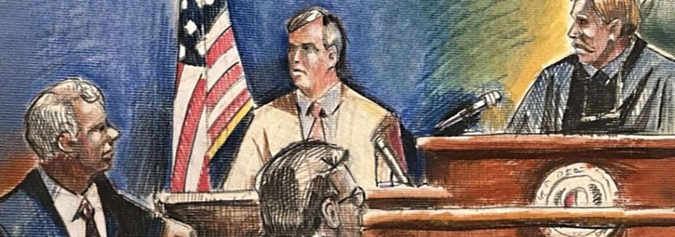 courtroom sketch by Robert Stack