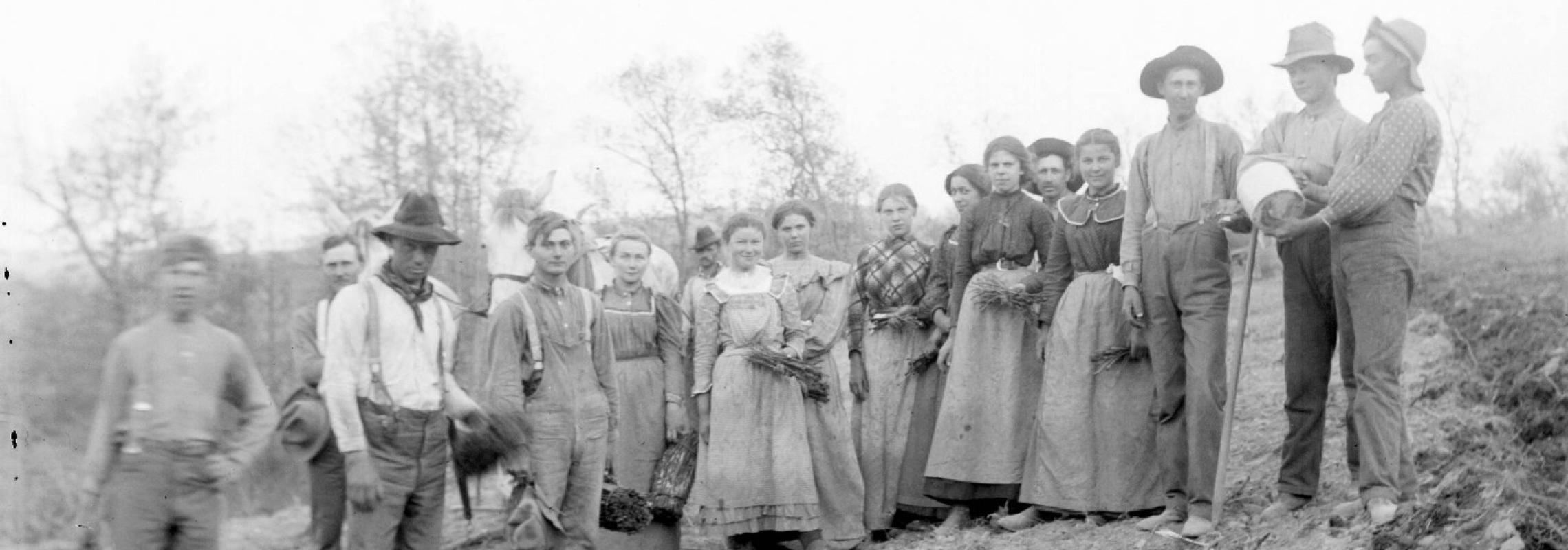 men and women at Hermann vineyard, 1800s