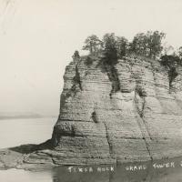 historic postcard of Tower Rock in Mississippi River, Perry County