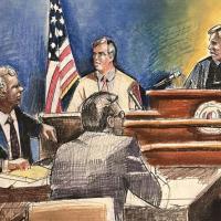 courtroom sketch by Robert Stack