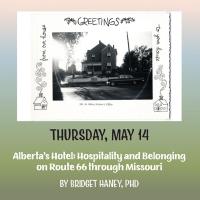 Title card with image of Christmas card from Alberta's showing hotel